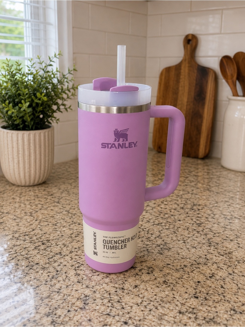 Stanley Lilac Pink Travel Tumbler with Handle and Straw